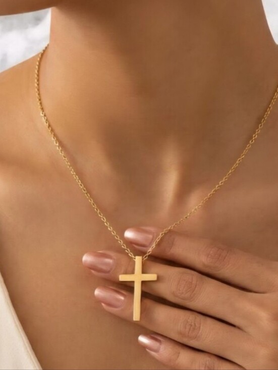 Jewelry - Gold Cross Pendant with 18" Chain Necklace NWOT